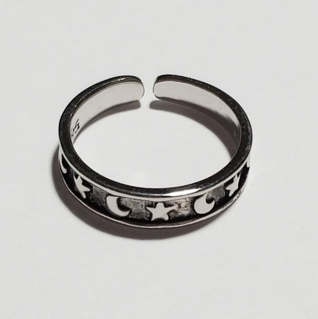 -Moon & Stars Toe Ring Sterling Silver
